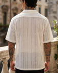 Men's Hollow Cut-Out Cuban Collar Shirt – Loose Fit Short Sleeve