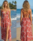 Damen rückenfreies Sommerkleid mit Blumenmuster – A-Linien Midikleid mit V-Ausschnitt, verstellbaren Trägern und leichtem, elegantem Design