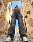 Women's Embroidered High-Waist Loose Denim Jeans