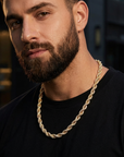 Men’s Hip-Hop Twist Chain Necklace – Geometric Diamond-Encrusted Chain with Thick Rope Design, Gold/Silver Finish & Bold Street Style