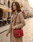 Women's Small Square Handbag – PU Leather Structured Bag with Metal Buckle, Crossbody & Shoulder Strap