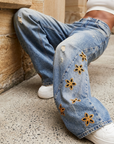 Women's Embroidered High-Waist Loose Denim Jeans