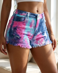 Tie-Dye Stretch Denim Shorts — Women's Plus Size