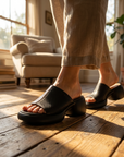 Damen-Plateausandalen aus Spaltleder