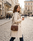 Women's Small Square Handbag – PU Leather Structured Bag with Metal Buckle, Crossbody & Shoulder Strap