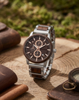 Multi-Function Chronograph Wooden Men’s Watch – 50mm Large Dial Quartz Analog-Digital Water-Resistant Wood Strap Timepiece