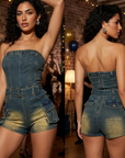 Women's Sleeveless Slim-Fit Denim Jumpsuit