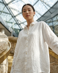 Women's 100% Linen Shirt – Long Sleeve Polo Collar Button-Down