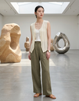 Damen Tencel Leinen V-Ausschnitt Strickweste