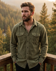 Men's Corduroy Long Sleeve Slim Fit Shirt – Ribbed Cotton Lapel Collar Business Casual Button-Down Top