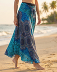 Damen Strandrock aus 100 % Viskose – wandelbarer A-Linien-Wickelrock mit Blumenmuster und hoher Taille, leichtem Urlaubsstil und vielseitigen Tragemöglichkeiten