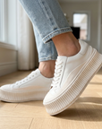 Women's Leather Platform Sneakers – Cowhide Slip-On with Thick Sole