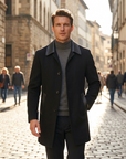 Men's Wool Double-Faced Trench Coat - Single-Breasted Lapel Overcoat