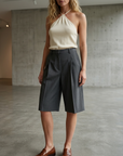 Women's High Waist Wide Leg Capri Shorts - Casual Suit Shorts