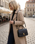 Women's Small Square Handbag – PU Leather Structured Bag with Metal Buckle, Crossbody & Shoulder Strap