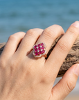 Women's Floral Natural Ruby Ring — S925 Silver with 18K Gold Electroplating ADJUSTABLE SIZE
