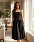 Damen ärmelloses Maxikleid mit eckigem Ausschnitt und hoher Taille – Elegantes, eng anliegendes, einfarbiges Kleid im schicken Stil