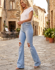 Damen zerrissene elegante High-Waist-Cowboy-Hose mit weitem Bein SLOW