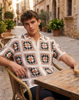 Herren Häkelstrick-Polohemd – Color Block Jacquard Kurzarm Atmungsaktives Sommer-Polo
