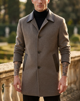 Men's Wool Double-Faced Trench Coat - Single-Breasted Lapel Overcoat