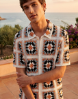 Herren Häkelstrick-Polohemd – Color Block Jacquard Kurzarm Atmungsaktives Sommer-Polo