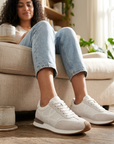 Women's First Layer Cowhide White Sneakers - Lace-Up, Flat