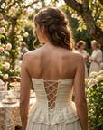 Women's Ruffled Strapless Corset Top – Lace-Up Back Fishbone Slim Tube Top