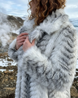 Women's Gradient Faux Mink Fur Coat - Long Herringbone Style
