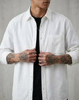 Men's Long Sleeve Cotton Blend Shirt - Loose Fit Retro Casual Lapel Top