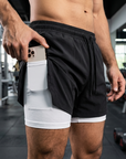 Men’s Breathable Quick-Dry Fitness Shorts – Double-Layer Muscle Fit Running Shorts with Moisture-Wicking Fabric & Athletic Performance Design