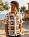 Herren Häkelstrick-Polohemd – Color Block Jacquard Kurzarm Atmungsaktives Sommer-Polo