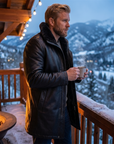 Herren Lammfellgefütterte Echtlederjacke – Wildleder-Mid-Length-Jacke mit Reißverschluss und Reverskragen
