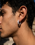 Men's Geometric Square Hoop Zircon Pair of Earrings