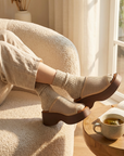 Damen-Plateau-Slipper aus echtem Leder – offene Kuhleder-Sandalen mit Fischmaul-Design und dickem Absatz, gepolsterter EVA-Sohle und atmungsaktivem Hohlmuster