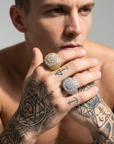 Men's Trendy Retro Flower Diamond Ring – Gold Plated Geometric Hip-Hop Statement Band