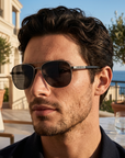 Men's Titanium Alloy Pilot Aviator Sunglasses UV400 HD Glass