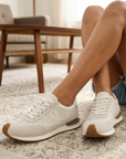 Women's First Layer Cowhide White Sneakers - Lace-Up, Flat