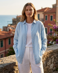 Women's 100% Linen Shirt – Long Sleeve Polo Collar Button-Down