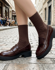 Women's Full Leather Chunky Heel Slip-On Loafers – Cowhide Block Heel