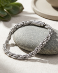 Men's Geometric Stainless Steel Bracelet – Mobius-Inspired Magnetic Clasp Hip-Hop Silver Bangle
