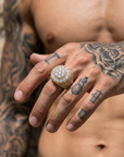 Men's Trendy Retro Flower Diamond Ring – Gold Plated Geometric Hip-Hop Statement Band