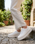 Women's Leather Platform Sneakers – Cowhide Slip-On with Thick Sole