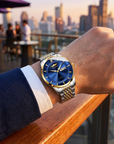 Automatische wasserdichte leuchtende Herren-Armbanduhr – ultradünne 40,5 mm Edelstahl Business Analog Armbanduhr mit 24-Stunden-Anzeige