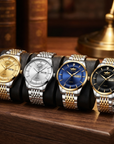 Automatische wasserdichte leuchtende Herren-Armbanduhr – ultradünne 40,5 mm Edelstahl Business Analog Armbanduhr mit 24-Stunden-Anzeige