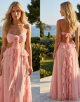 Women's Chiffon Ruffled Strapless Maxi Dress