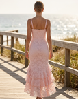 Women's Backless Sling Maxi Dress – Lace Ruffle Irregular Hem Bodycon