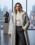 Women's Gradient Faux Mink Fur Coat - Long Herringbone Style