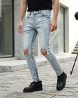 Men's Light Blue Distressed Skinny Jeans – Ripped Slim Fit Denim