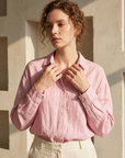 Women's 100% Linen Shirt – Long Sleeve Polo Collar Button-Down