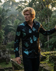 Herren 3D-Hemd mit Blumenmuster – Stretch-Slim-Fit Urban Hemd mit Revers